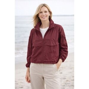 Garnet Hill Women's Any Day Lightweight Jacket Full Zip Red‎ Cropped- Size Large